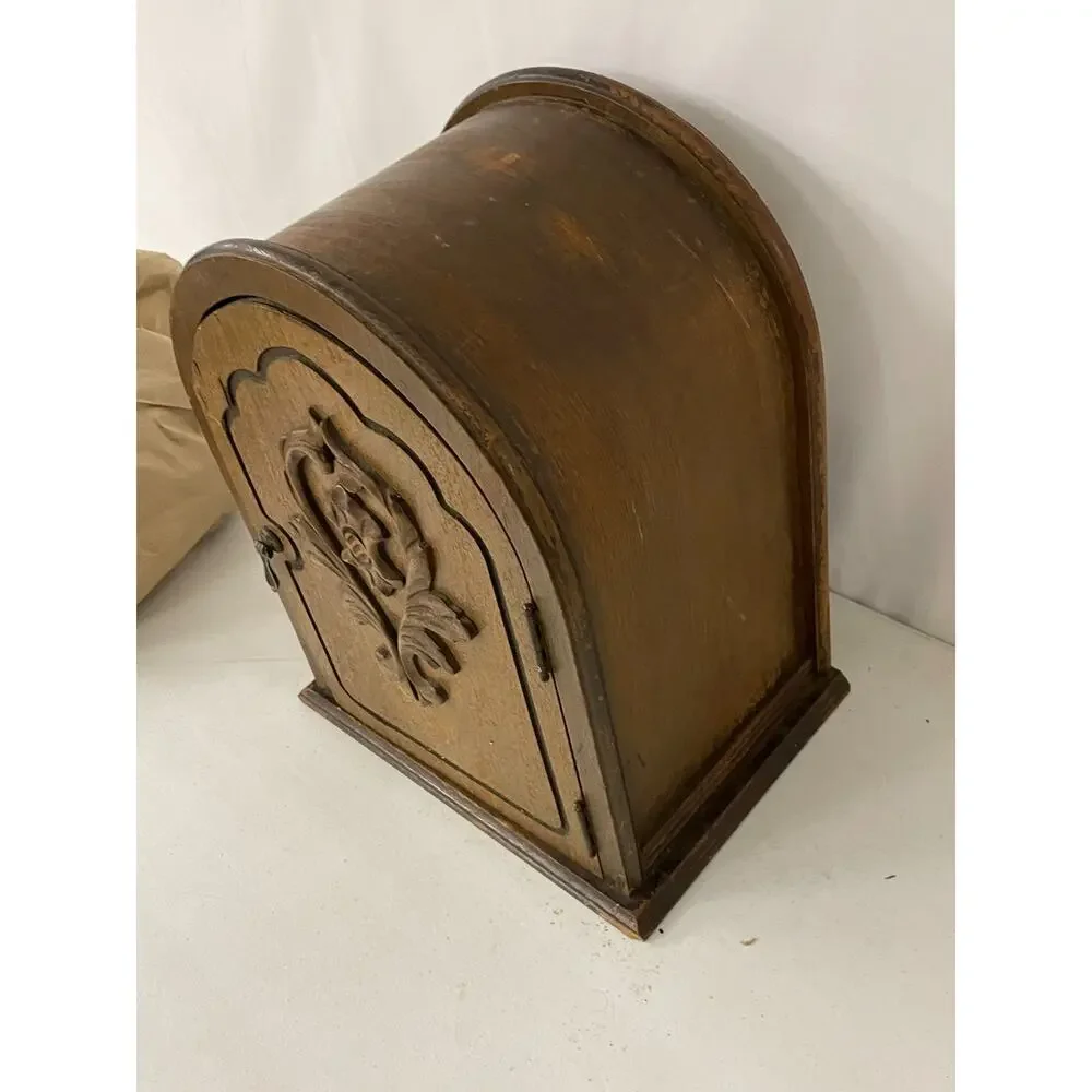Vintage Wooden Cathedral Clock Case Cabinet Shrine Arched Door Angel Figurine